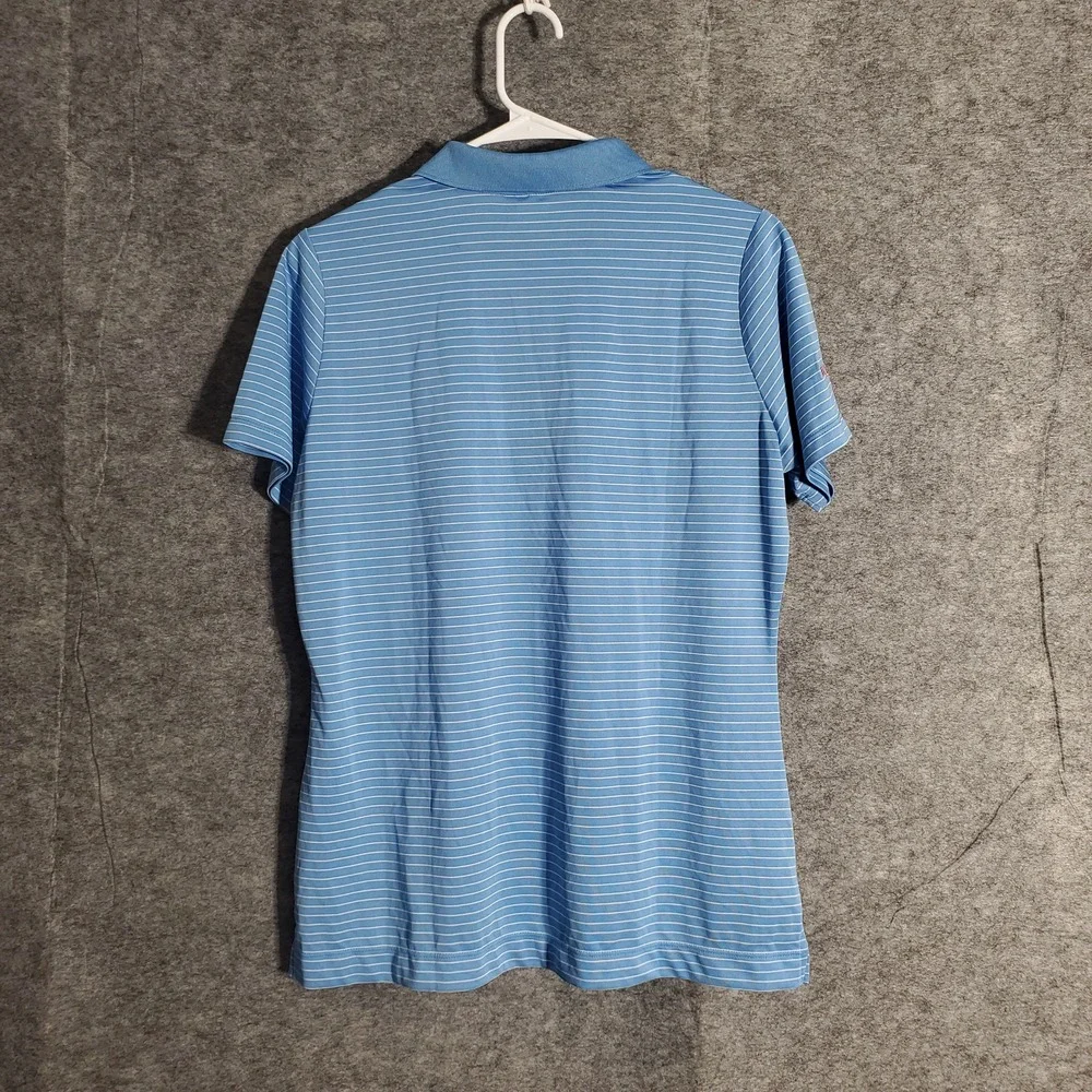 Nike Golf Polo Shirt Womens Large Blue Stripe Dri‎ Fit PGA Grand Slam Bermuda